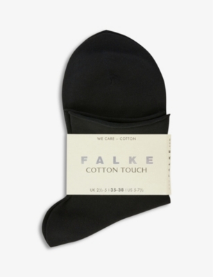 Falke Cotton Touch Rolled-cuff Stretch-cotton-blend Socks In 3000 Black