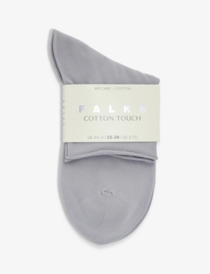 Falke Womens 3290 Silver Cotton Touch Rolled-cuff Stretch-cotton-blend Socks