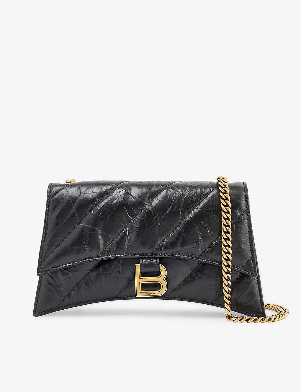 Balenciaga Hourglass Crinkled-leather Shoulder Bag In Black/gold