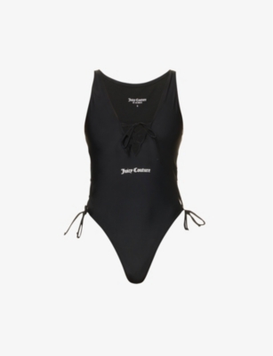 JUICY COUTURE: Loge-print lace-up swimsuit