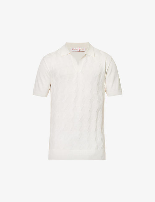 ORLEBAR BROWN: Horton open-collar chevron-knit silk and cotton-blend polo shirt