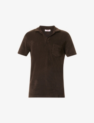 ORLEBAR BROWN ORLEBAR BROWN MENS TRUFFLE TERRY V-NECK COTTON-TOWELLING POLO SHIRT,65207032