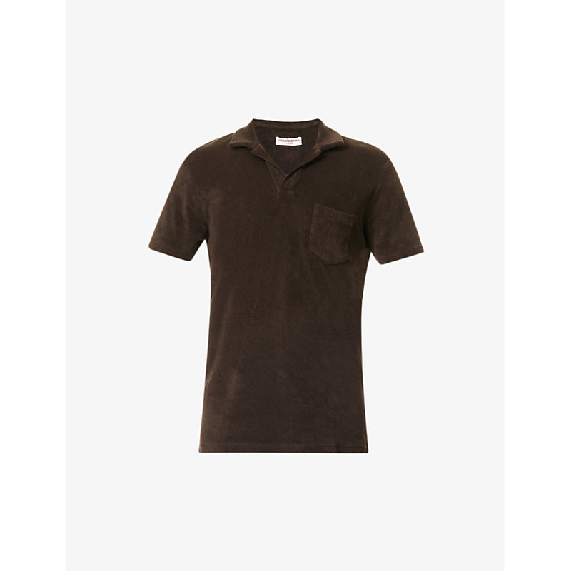 ORLEBAR BROWN ORLEBAR BROWN MENS TRUFFLE TERRY V-NECK COTTON-TOWELLING POLO SHIRT,65207032