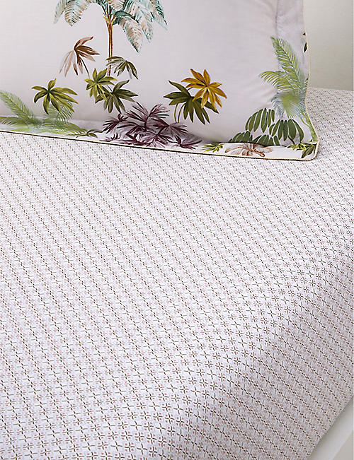 YVES DELORME: Laos geometric cross print organic-cotton fitted bed sheet