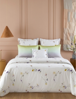 Shop Yves Delorme Saito Floral-print Cotton Double Flat Sheet In Multi-coloured