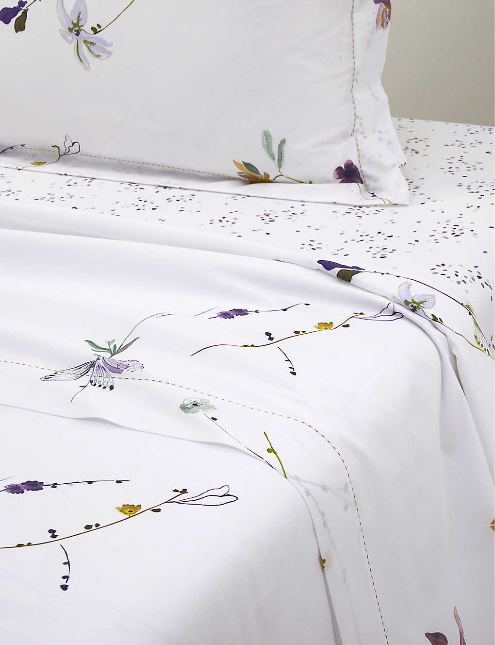 Yves Delorme Multicoloured Saito Floral-print Cotton Double Flat Sheet In Multi-coloured