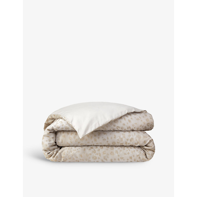 Yves Delorme Beige Tioman Leopard-jacquard Organic Cotton-sateen Duvet Cover