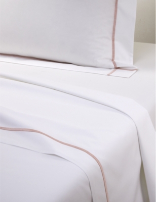 Yves Delorme Poudre Athena Bourdon-stitch Organic-cotton Flat Bed Sheet