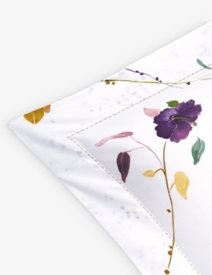 Shop Yves Delorme Multicoloured Saito Floral-print Boudoir Organic-cotton Pillowcase 30cm X 40cm