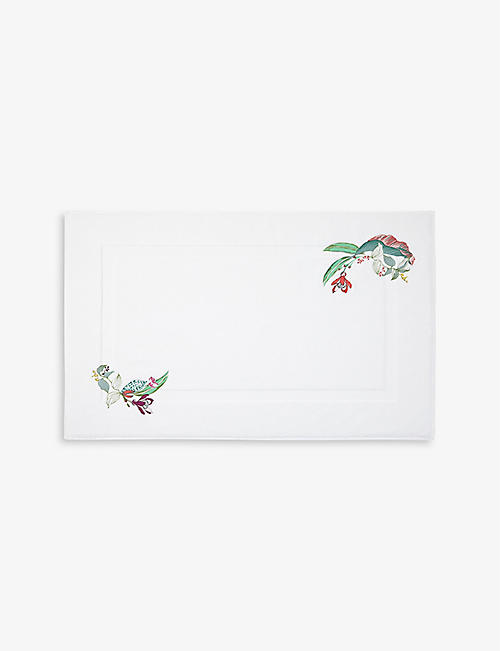 YVES DELORME：Bahamas 花卉刺绣棉质浴室垫 55 厘米 x 90 厘米