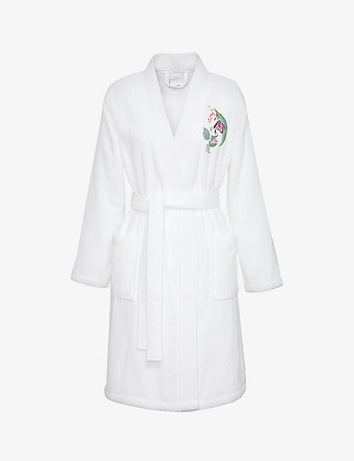 YVES DELORME: Bahamas flower-embroidered organic-cotton bath robe