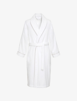 YVES DELORME: Idole piped-trim cotton-terry bath robe