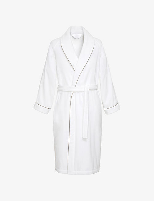 YVES DELORME: Idole piped-trim cotton-terry bath robe