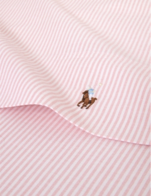 Polo Ralph Lauren Ralph Lauren Home Rosette Oxford Logo-embroidered Striped Cotton Flat Sheet In Rosette