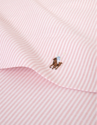 Shop Ralph Lauren Home Rosette Oxford Logo-embroidered Striped Cotton Flat Sheet