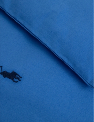 Shop Ralph Lauren Home Iris Blue Player Logo-embroidered Cotton Duvet Cover