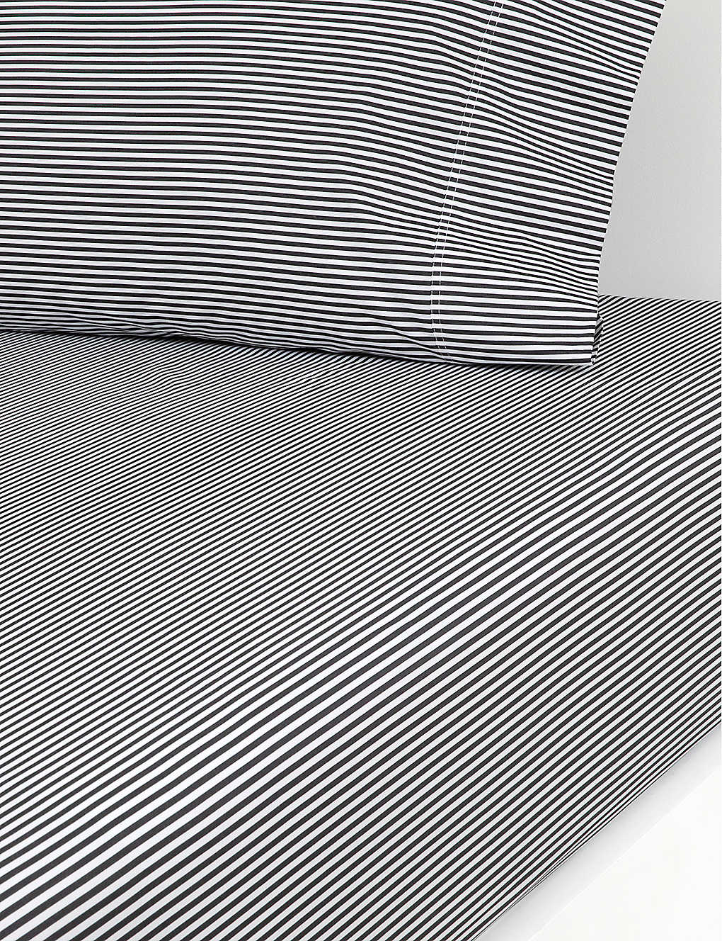 Ralph Lauren Home Black White Shirting Striped Organic-cotton Fitted Sheet