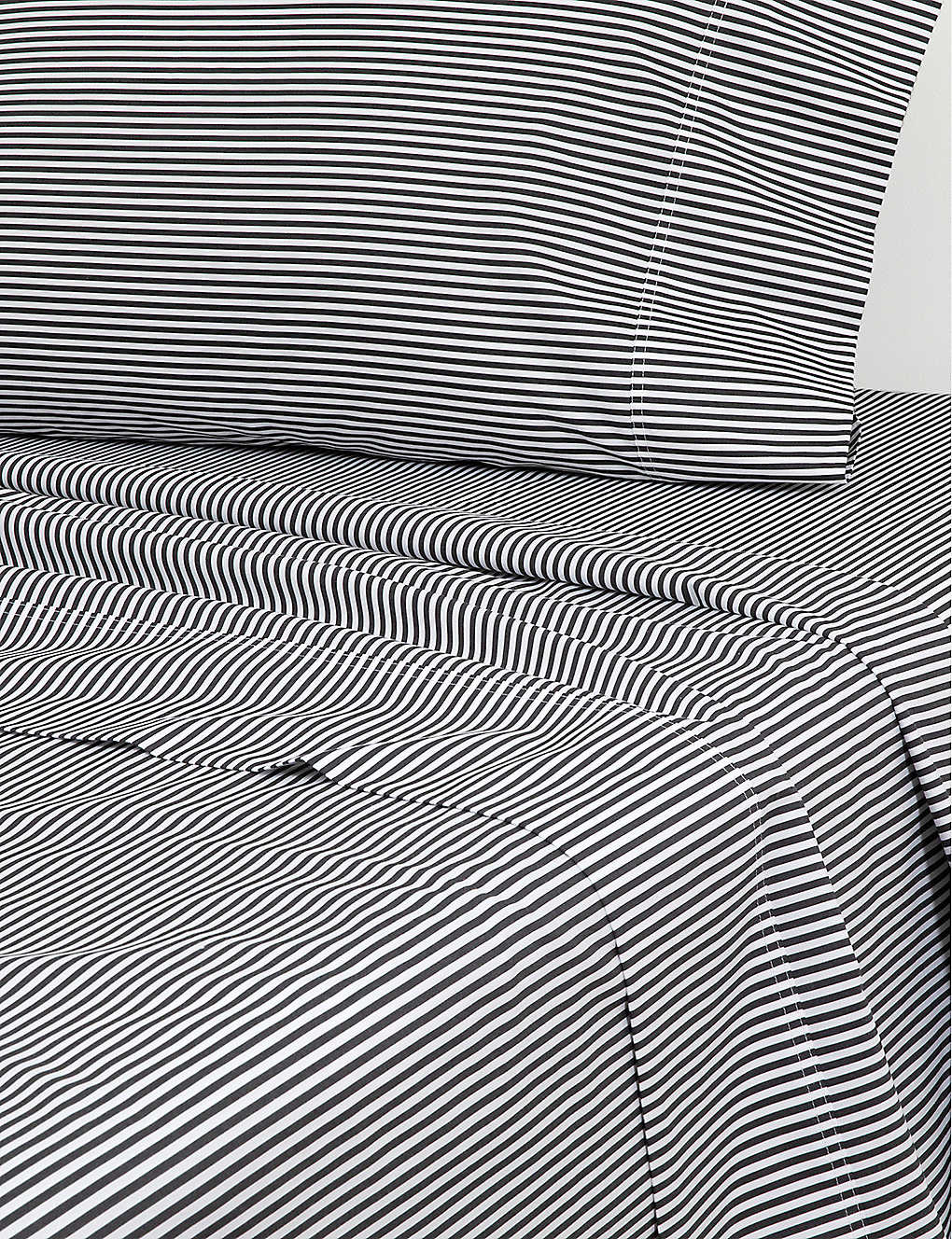 Ralph Lauren Home Black White Striped Pattern Organic-cotton Flat Sheet