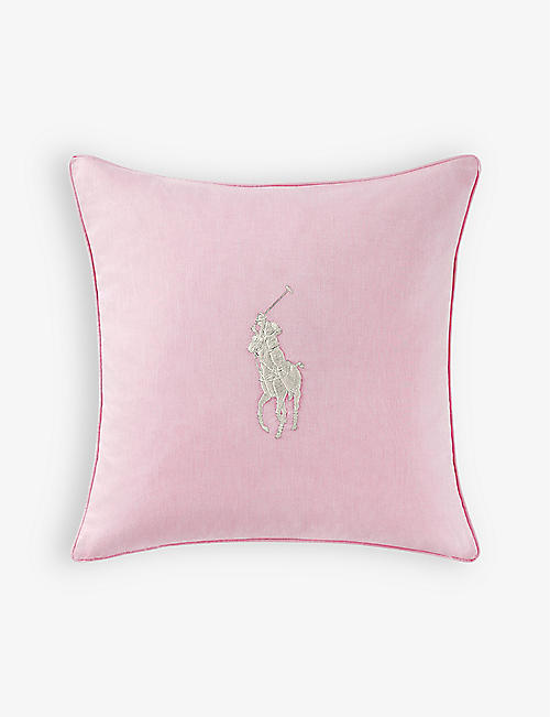 RALPH LAUREN HOME: Oxford logo-embroidered square cotton cushion cover