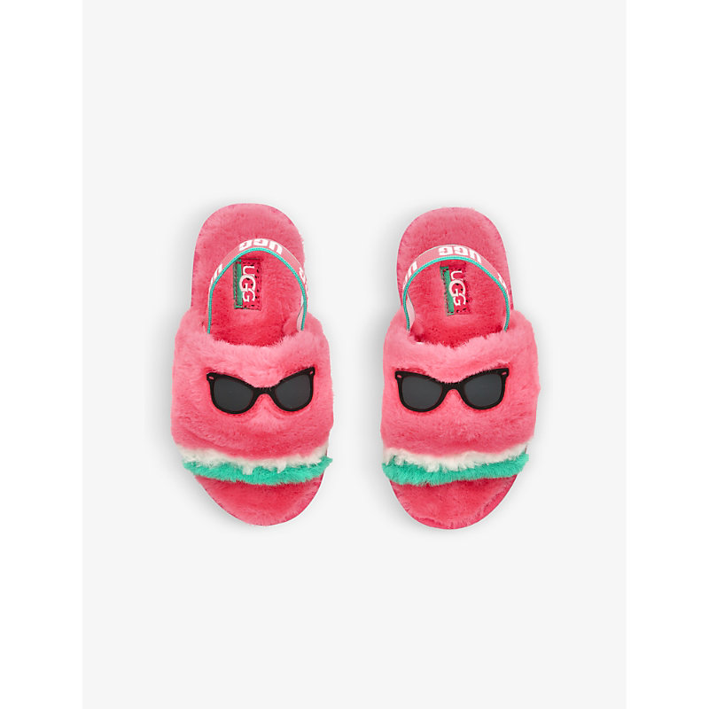 Shop Ugg Girls Pink Kids Fluff Yeah Watermelon Wool And Recycled Polyester-blend Slippers 2-7 Years
