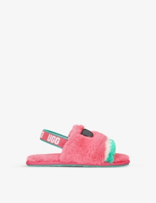 Shop Ugg Girls Pink Kids Fluff Yeah Watermelon Wool And Recycled Polyester-blend Slippers 2-7 Years