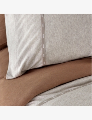 Hugo Boss Boss Natural Sense Logo-print Ribbon Cotton-jersey Blend Duvet Cover In Cream