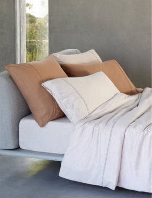Hugo Boss Boss Natural Sense Marble-effect Cotton-jersey Blend Fitted Sheet In Natural