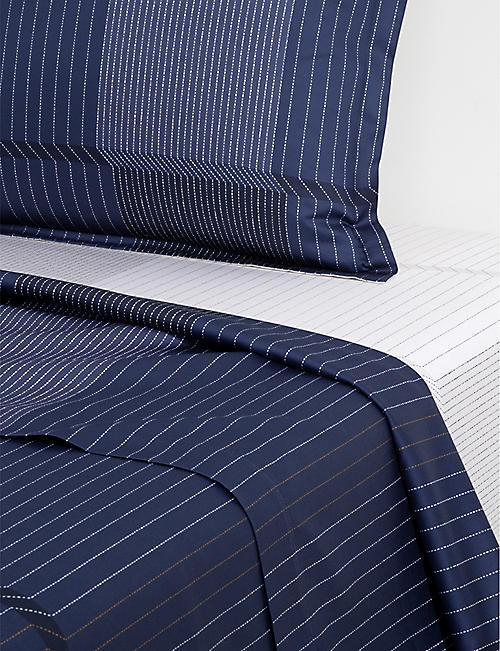 BOSS: Tennis stripe cotton-sateen flat sheet