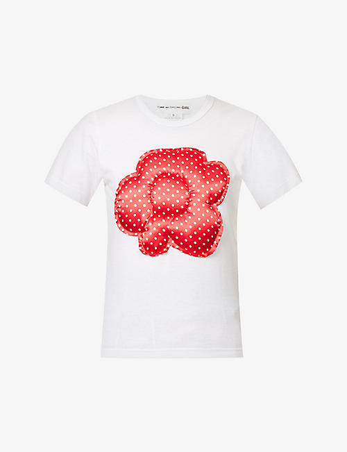 COMME DES GARCONS GIRL: Flower floral-appliqué cotton-jersey T-shirt