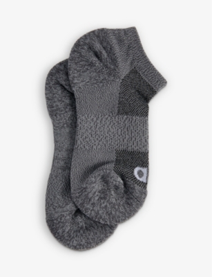 Alo Yoga Everyday Logo-intarsia Stretch-woven Blend Socks In Dark Grey Heather/white
