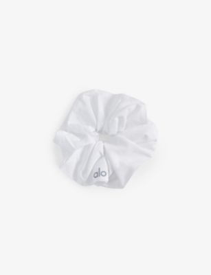 Alo Yoga Womens White Logo-print Stretch-woven Scrunchie | ModeSens