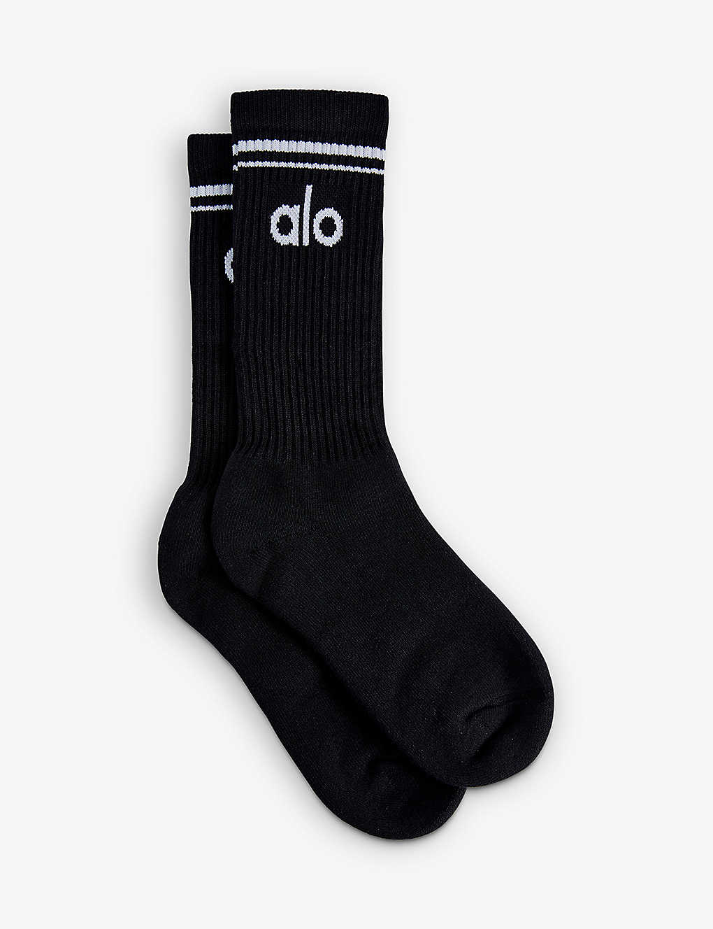 Alo Yoga Throwback Stripe Stretch-cotton Blend Socks In Black