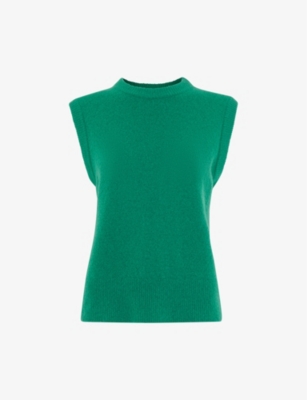 Whistles Womens Green Kira Round-neck Stretch-knit Jumper Waistcoat