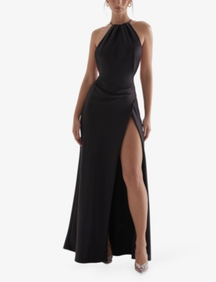 HOUSE OF CB OF CB WOMENS BLACK ZANAB HALTER-NECK THIGH-SPLIT WOVEN MAXI DRESS 66074909