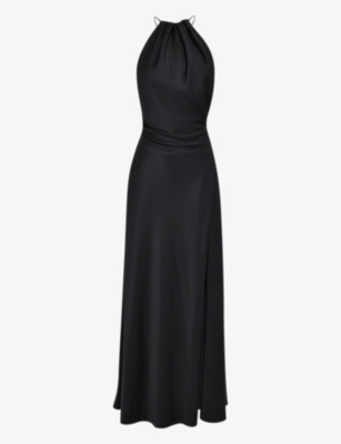 House Of Cb Womens Black Zanab Halter-neck Thigh-split Woven Maxi Dress