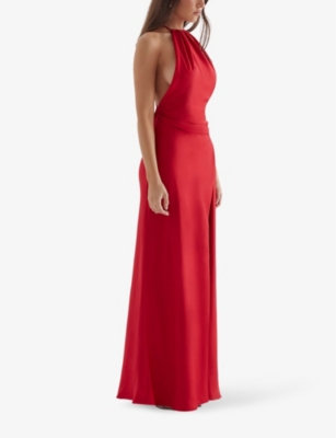 House Of Cb Womens Red Rose Zanab Halter-neck Thigh-split Woven Maxi Dress In Red Rose