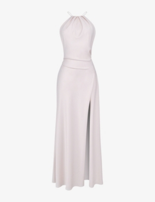 House Of Cb Womens White Zanab Halter-neck Thigh-split Woven Maxi Dress
