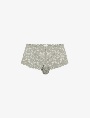 Hanro Moments Maxi Stretch-lace Briefs In Antique Green