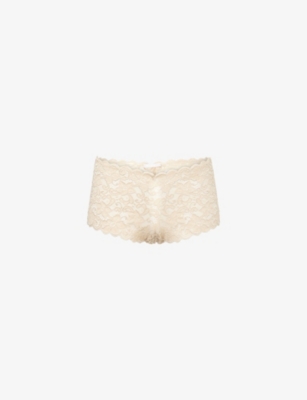 Shop Hanro Womens Iced Cappuccino Moments Maxi Stretch-lace Briefs Xs
