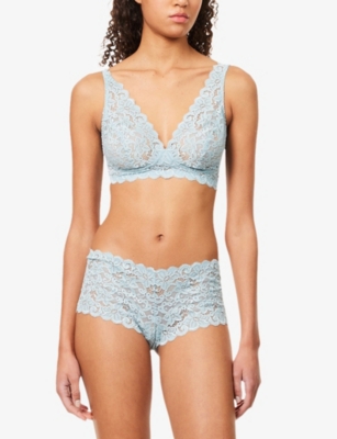 Hanro Womens Tourmaline Blue Moments Maxi Stretch-lace Briefs