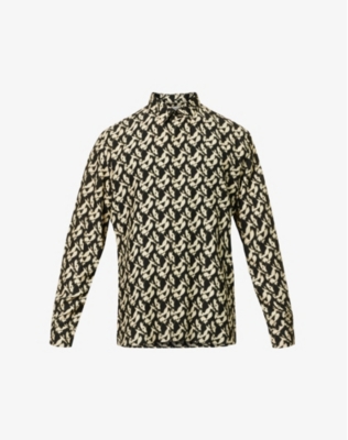 Saint Laurent Abstract-print Cotton Shirt In Black Sand