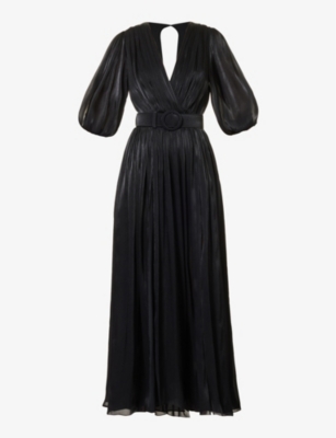 Costarellos Womens Black Brennie Pleated Woven Maxi Dress