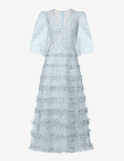 COSTARELLOS: Lucia glitter-embellished woven maxi dress