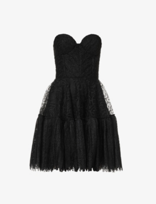 Costarellos Lace Frill Bustier Mini Dress In Black