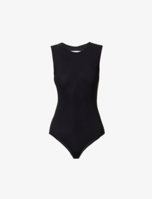 Maison Margiela Womens Black Round-neck Slim-fit Stretch-woven Body