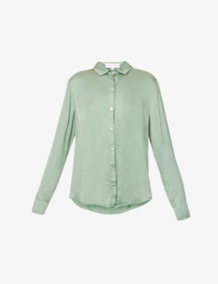 BELLA DAHL BELLA DAHL WOMENS CEDAR GREEN SIDE-SPLIT BUTTON-DOWN WOVEN SHIRT,65242187