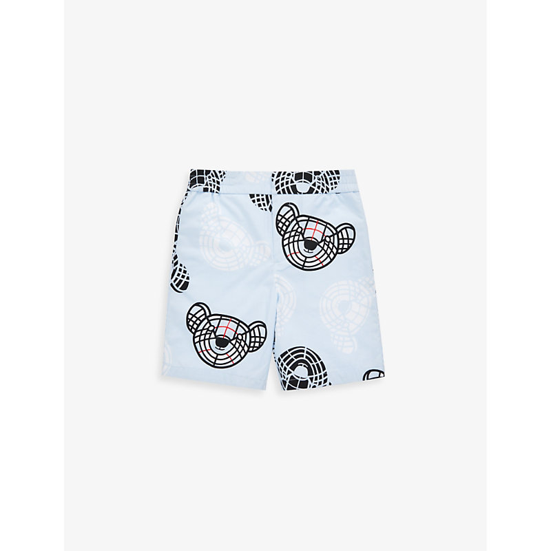 Burberry Kids' Thomas Bear Printed Cotton Shorts In Pale Blue