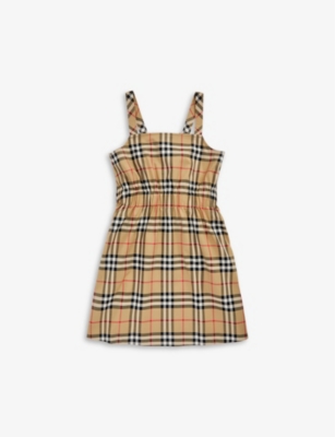 BURBERRY BURBERRY GIRLS ARCHIVE BEIGE IP CHK KIDS CHECKED A-LINE STRETCH-COTTON DRESS 3-14 YEARS,65245881