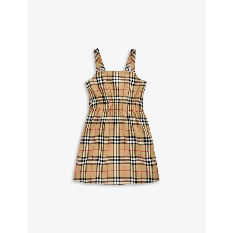 BURBERRY BURBERRY GIRLS ARCHIVE BEIGE IP CHK KIDS CHECKED A-LINE STRETCH-COTTON DRESS 3-14 YEARS,65245881