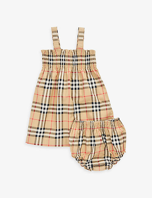 BURBERRY: Checked two-piece stretch-cotton set 3-18 months